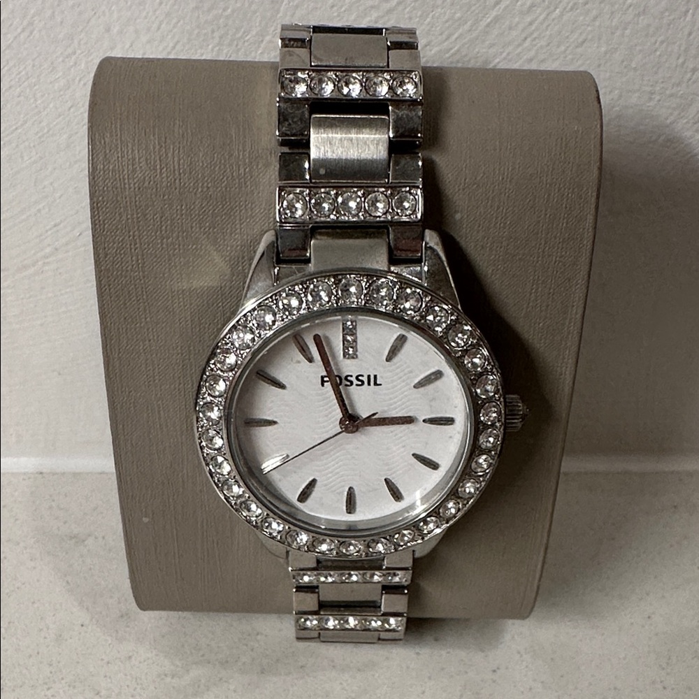 Fossil Silver Crystal-Embellished Watch